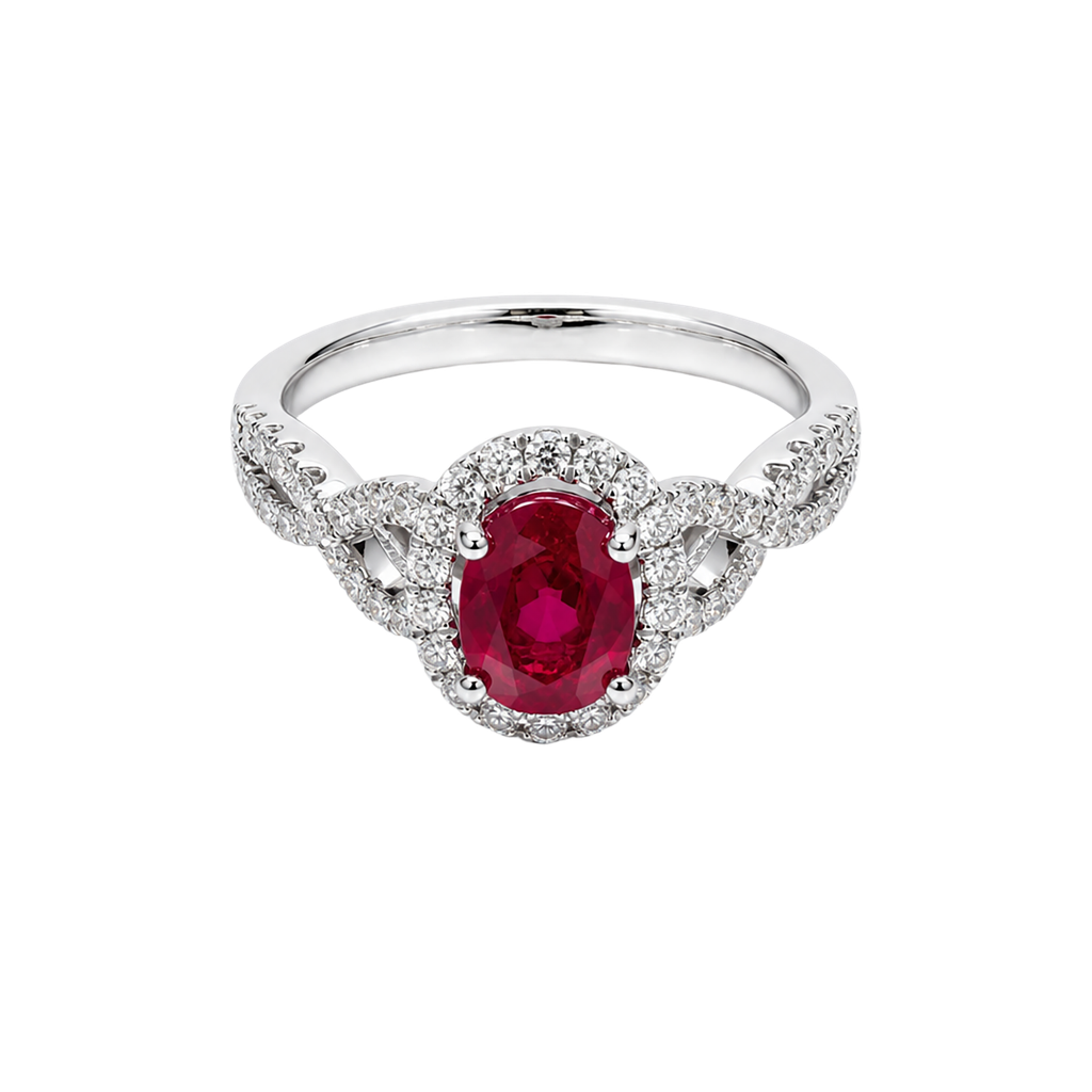 18K White Gold Diamond and Ruby Fashion Ring