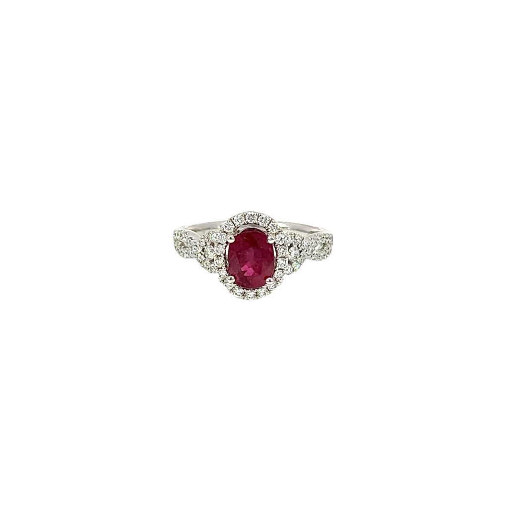 18K White Gold Diamond and Ruby Fashion Ring