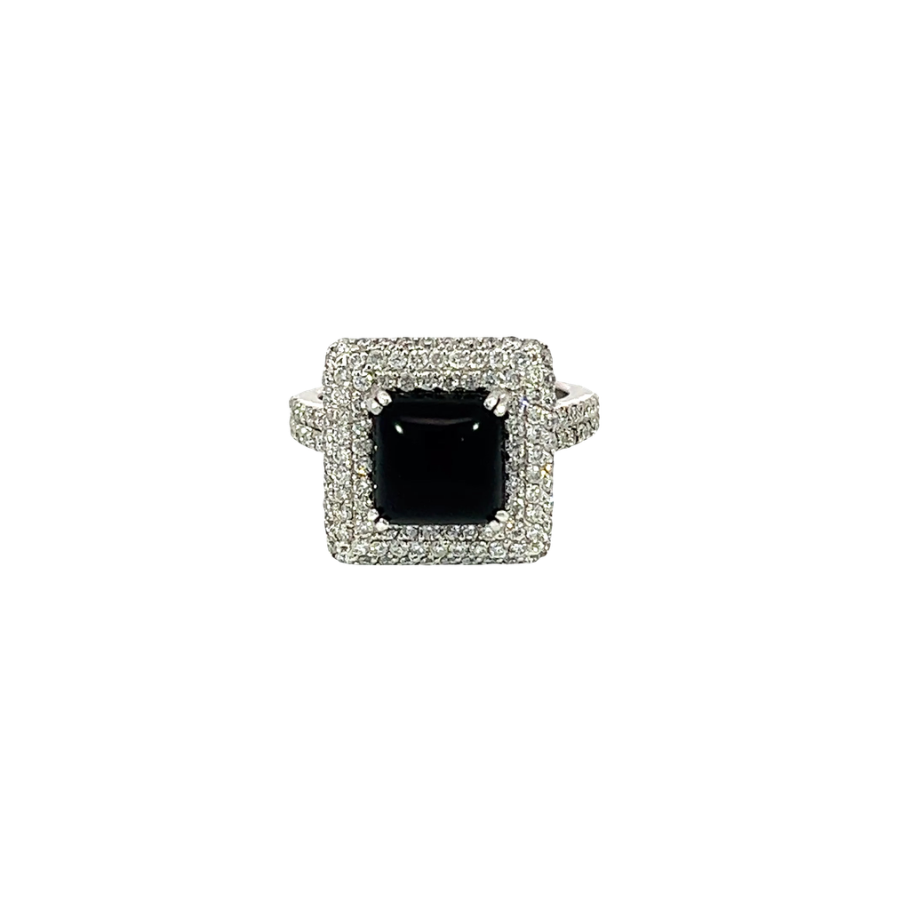 18K White Gold Diamond and Onyx Cocktail Ring