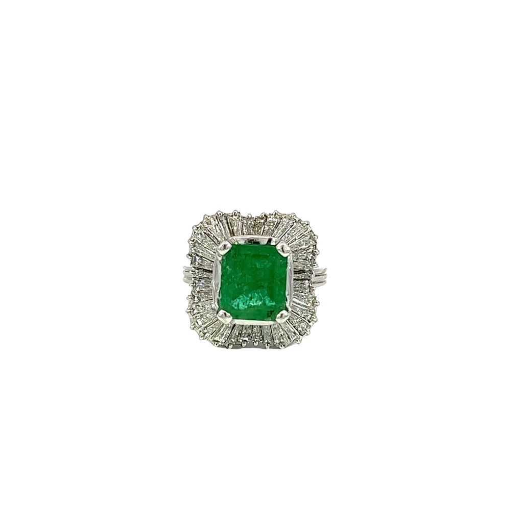 18K White Gold Diamond and Emerald Cocktail Ring