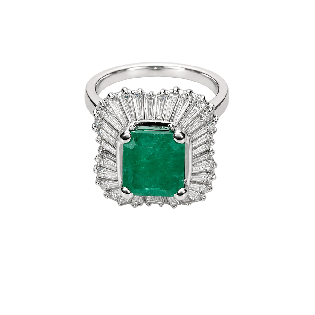 18K White Gold Diamond and Emerald Cocktail Ring