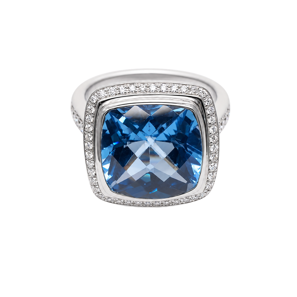 18K White Gold Diamond and Topaz Cocktail Ring