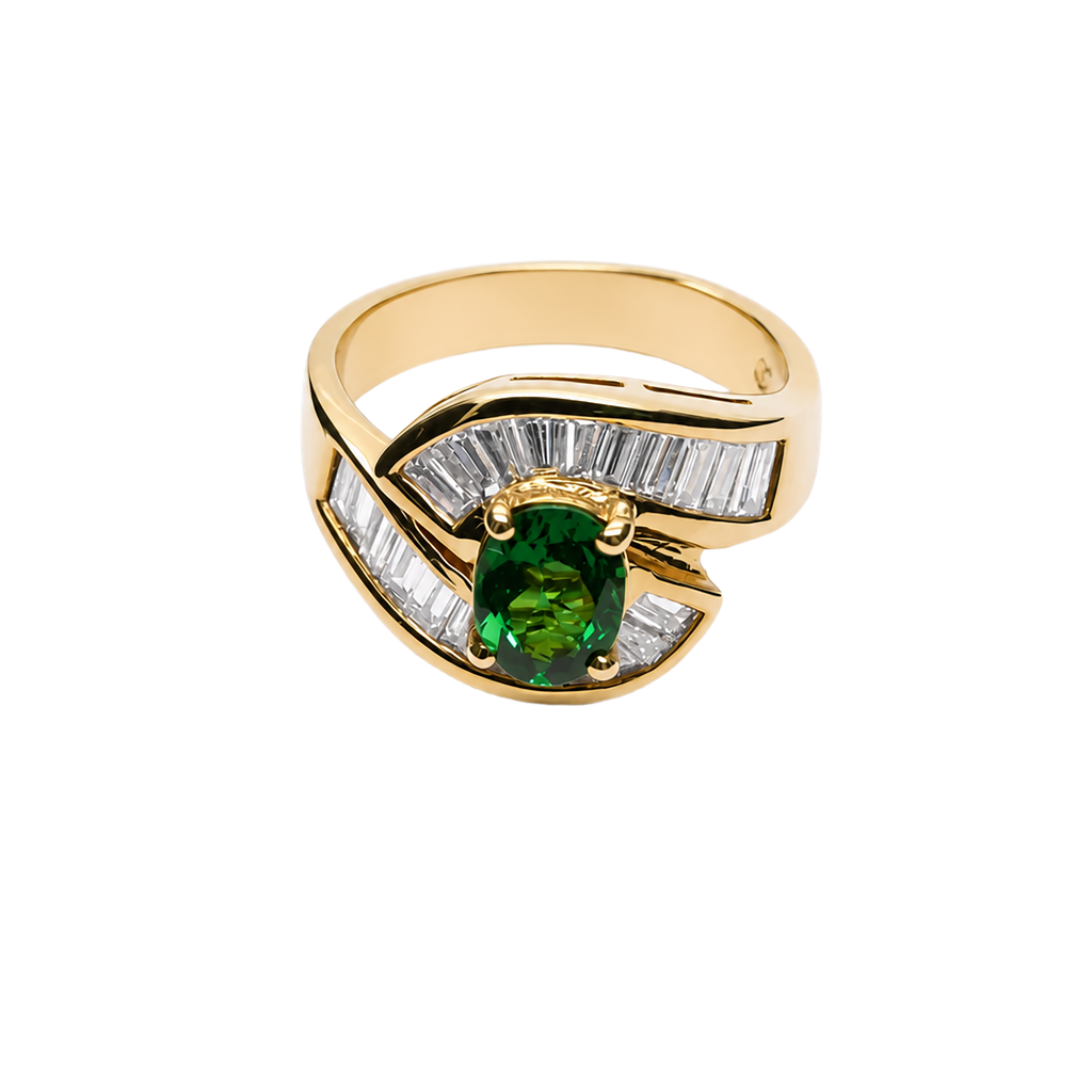 18K Yellow Gold Diamond and Emerald Fashion Ring