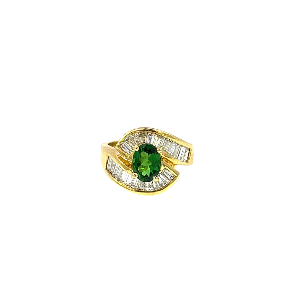 18K Yellow Gold Diamond and Emerald Fashion Ring
