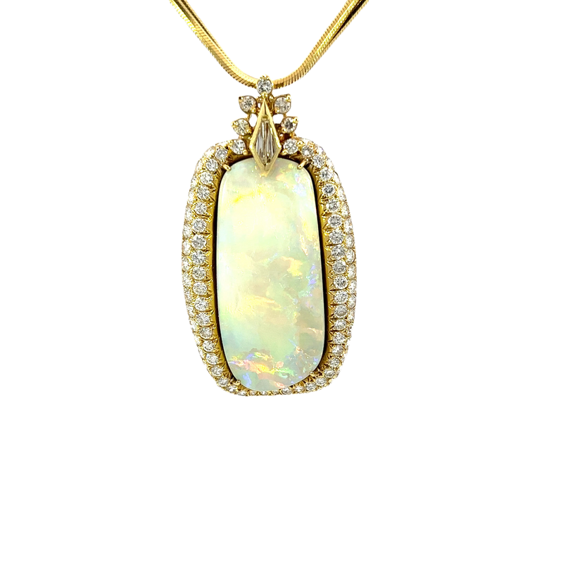 18K Yellow Gold Diamond and Opal Pendant