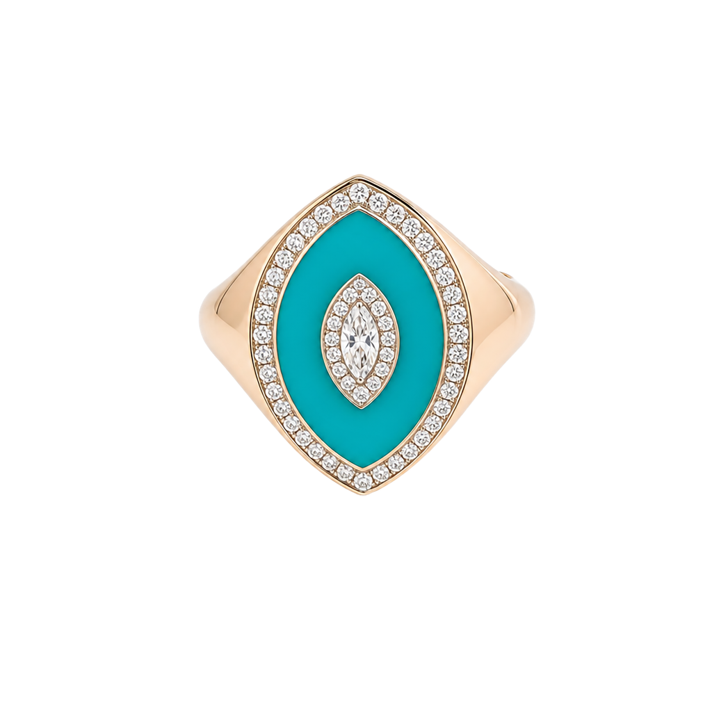 18K Yellow Gold Enamel and Diamond Fashion Ring