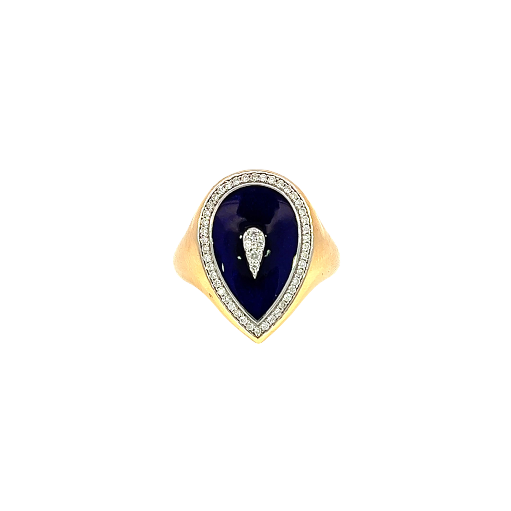 18K Yellow Gold Enamel and Diamond Fashion Ring