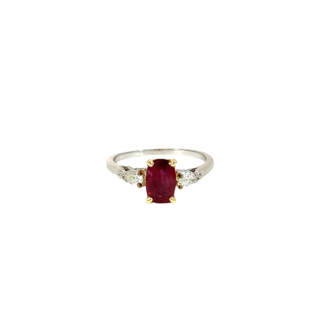 14K Two-Tone Gold Diamond and Ruby Fashion Ring