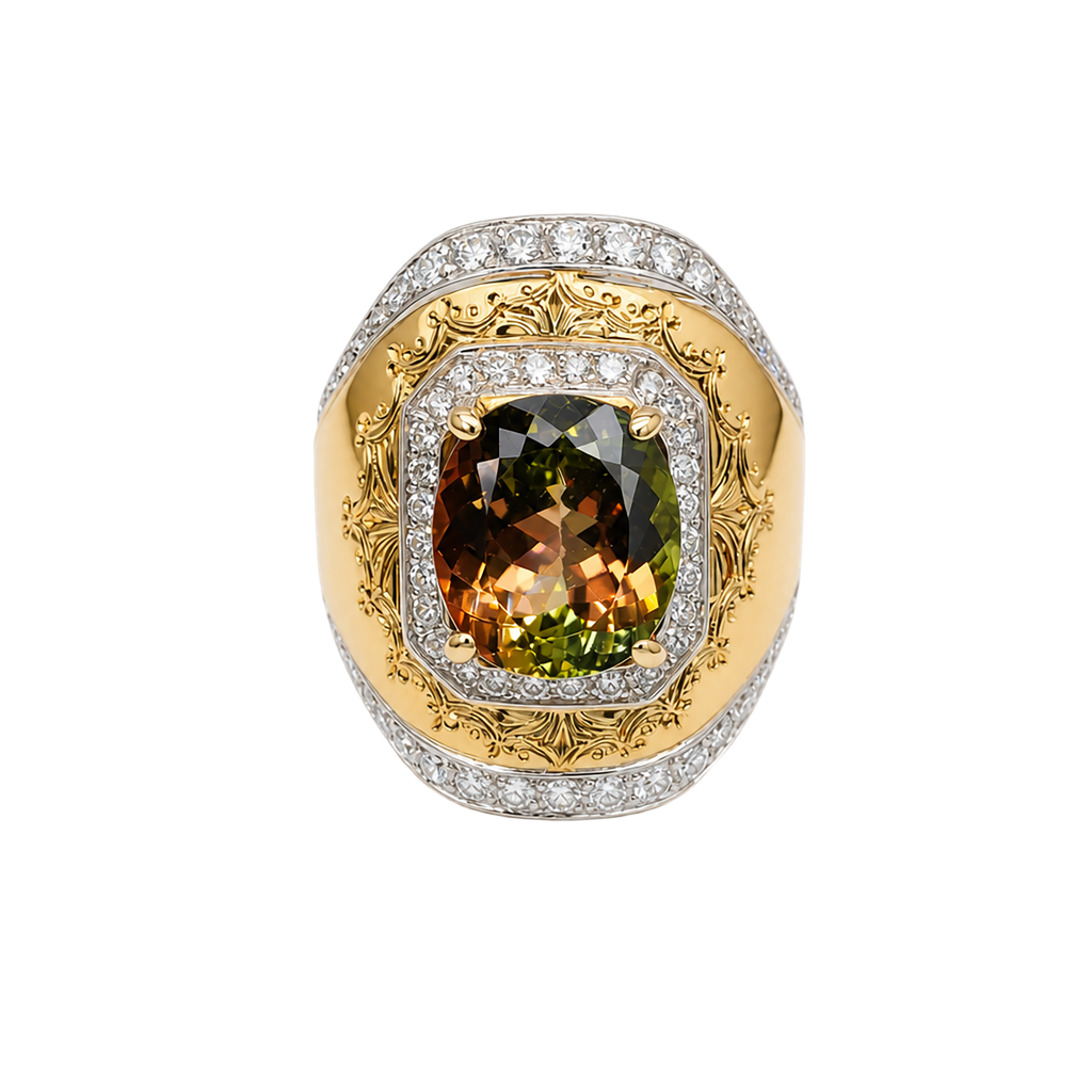 18K White Gold Diamond and Tourmaline Cocktail Ring