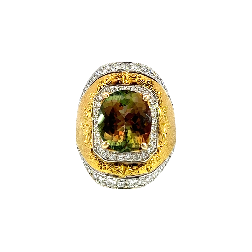 18K White Gold Diamond and Tourmaline Cocktail Ring
