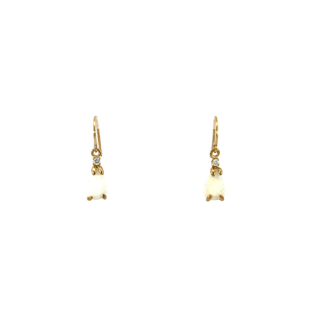 14K Yellow Gold Opal and Diamond Earrings