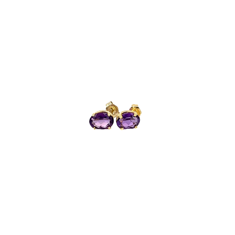 14K Yellow Gold Amethyst Stud Earrings