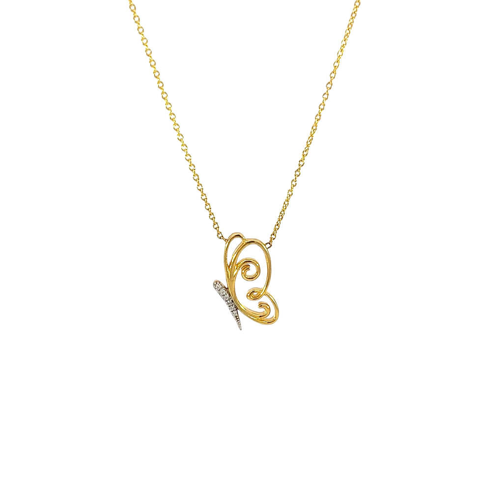 14K Yellow Gold Diamond Butterfly Necklace