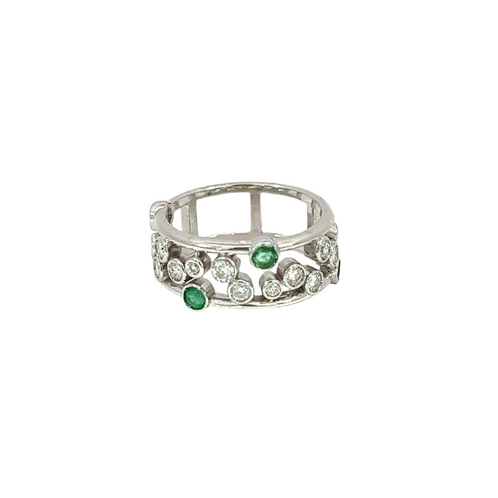 14K White Gold Diamond and Emerald Ring