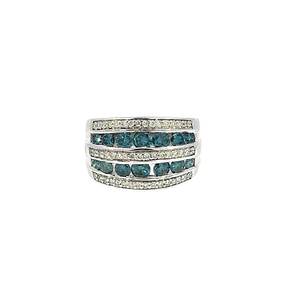 14K White Gold Blue Diamond Band Ring