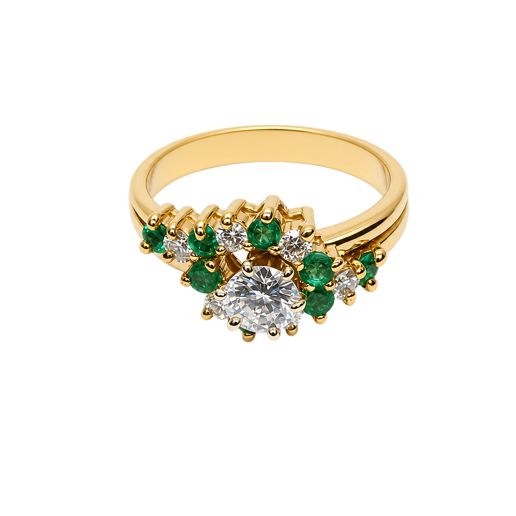 14K Yellow Gold Diamond and Emerald Fashion Ring