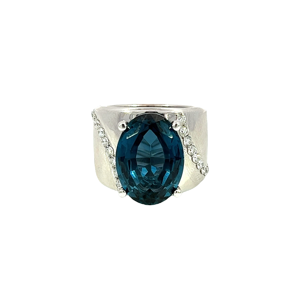 14K White Gold Diamond and Topaz Cocktail Ring