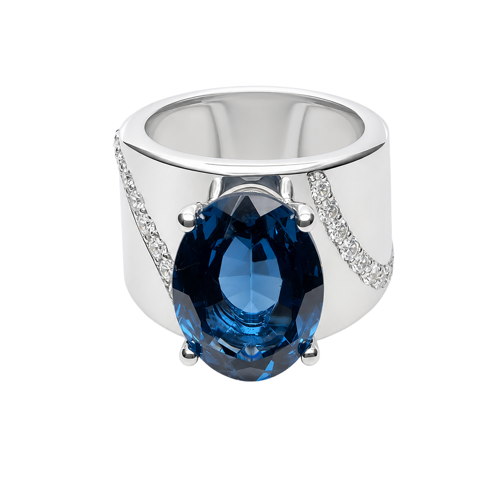 14K White Gold Diamond and Topaz Cocktail Ring