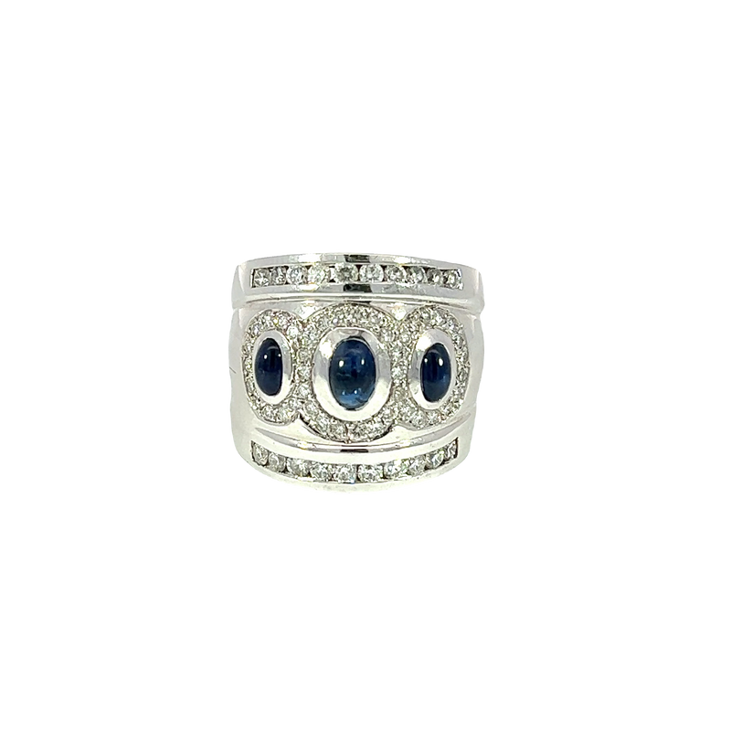 14K White Gold Diamond and Sapphire Cocktail Ring