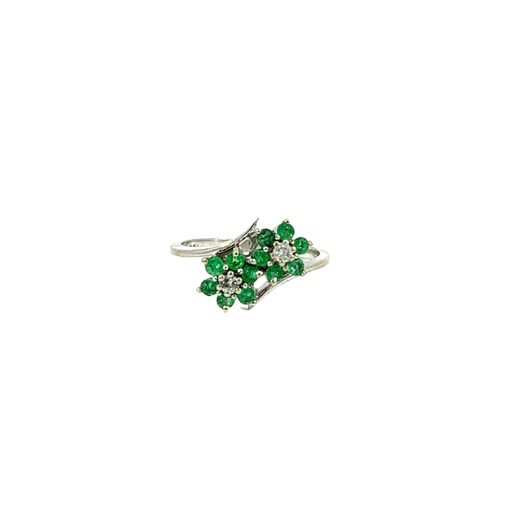 14K White Gold Diamond and Emerald Fashion Ring