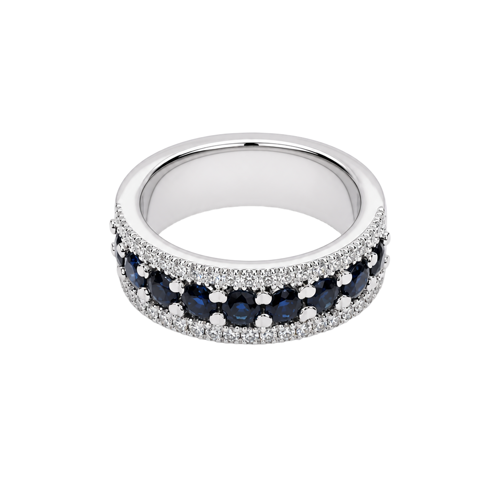 14K White Gold Sapphire and Diamond Band Ring