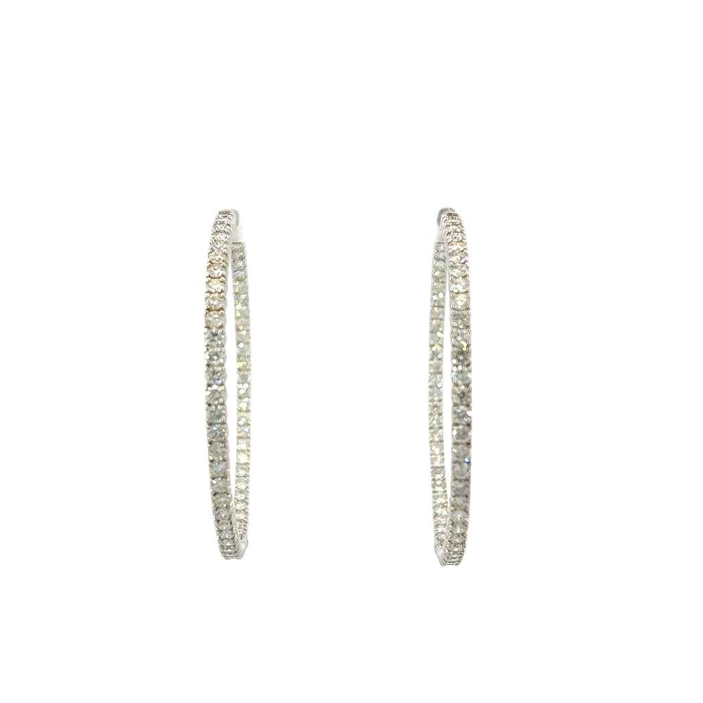 14K White Gold Diamond Hoop Earrings