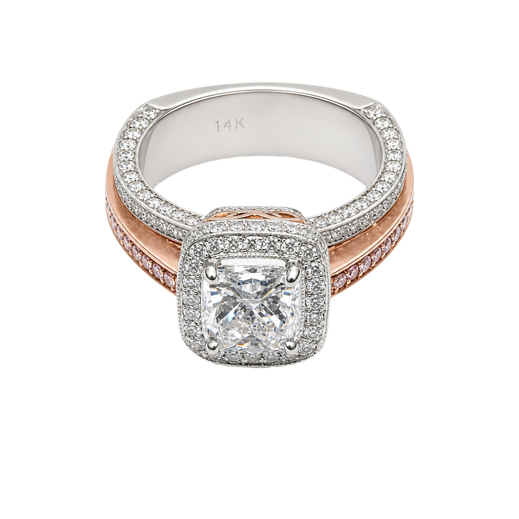 18K Two-Tone Gold Diamond Cushion Ring
