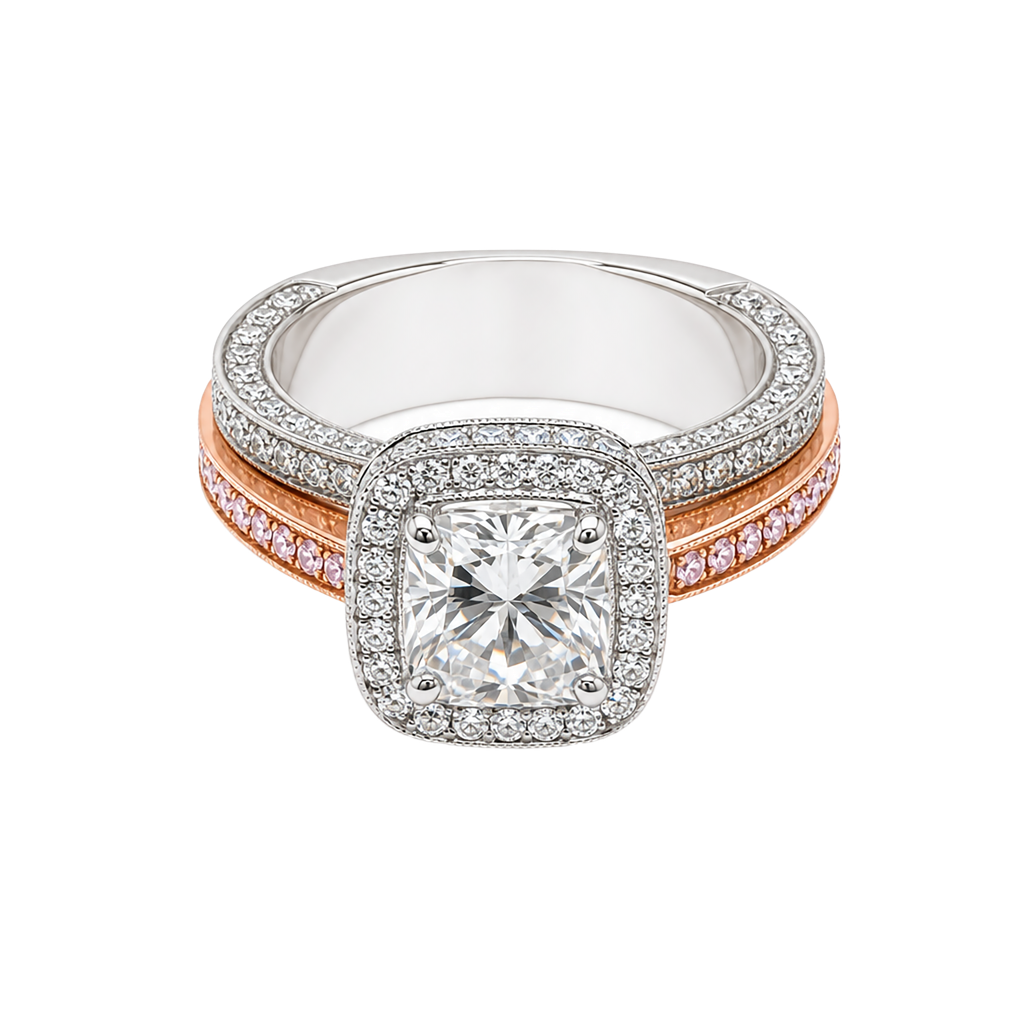 18K Two-Tone Gold Diamond Cushion Ring