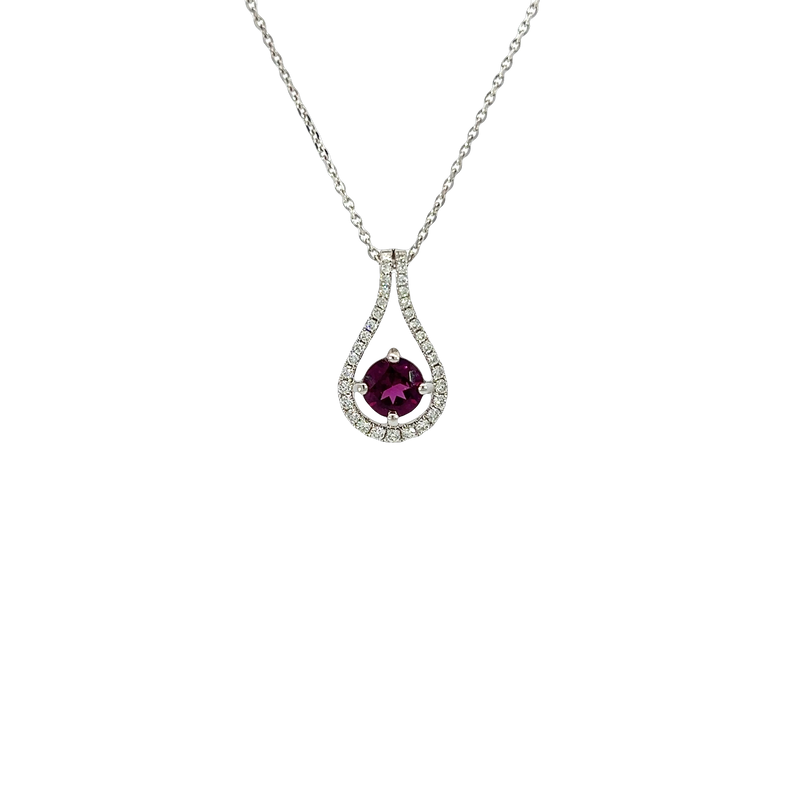 18K White Gold Rhodolite and Diamond Pendant