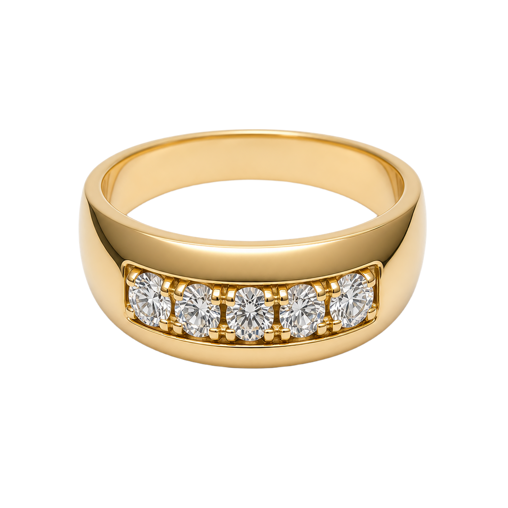 14K Yellow Gold Diamond Men's Band