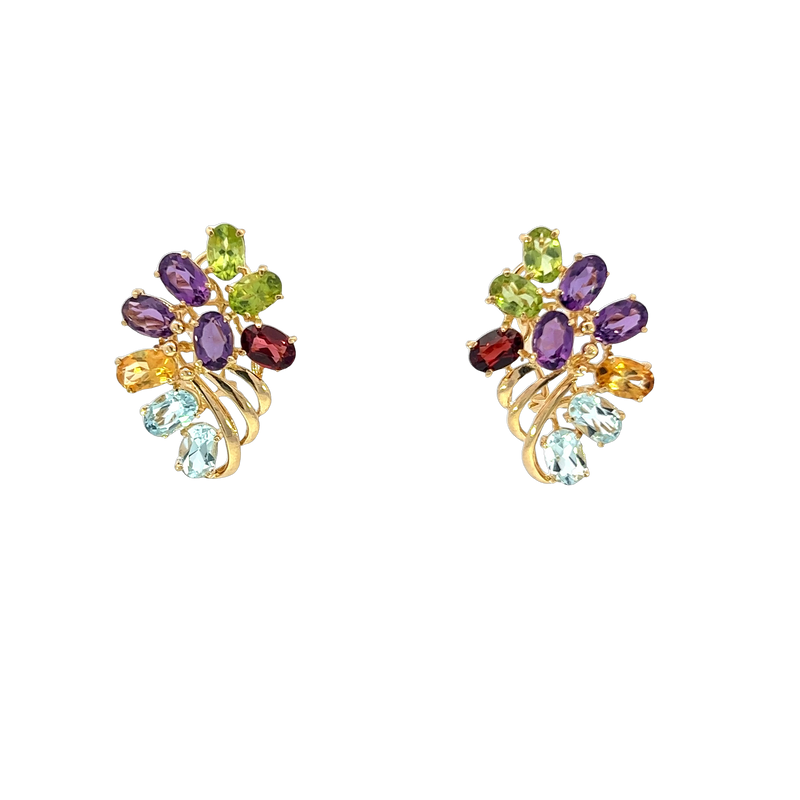 14K Yellow Gold Multicolored Stone Earrings