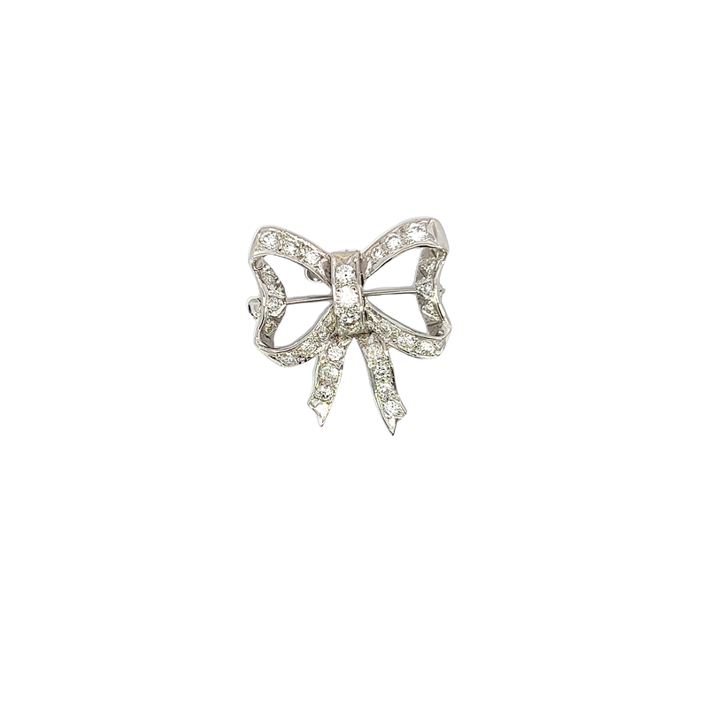 14K White Gold Diamond Bow Brooch/Pendant