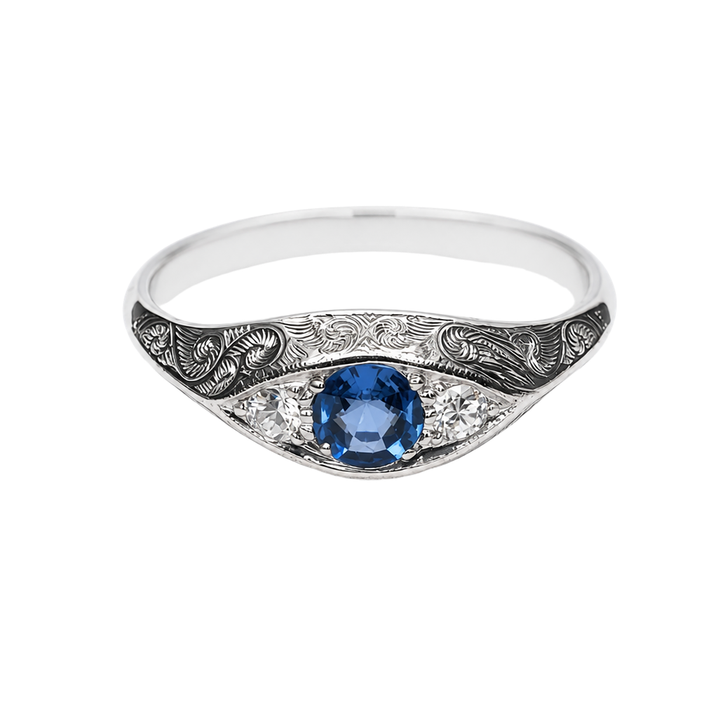 14K White Gold Sapphire and Diamond Ring