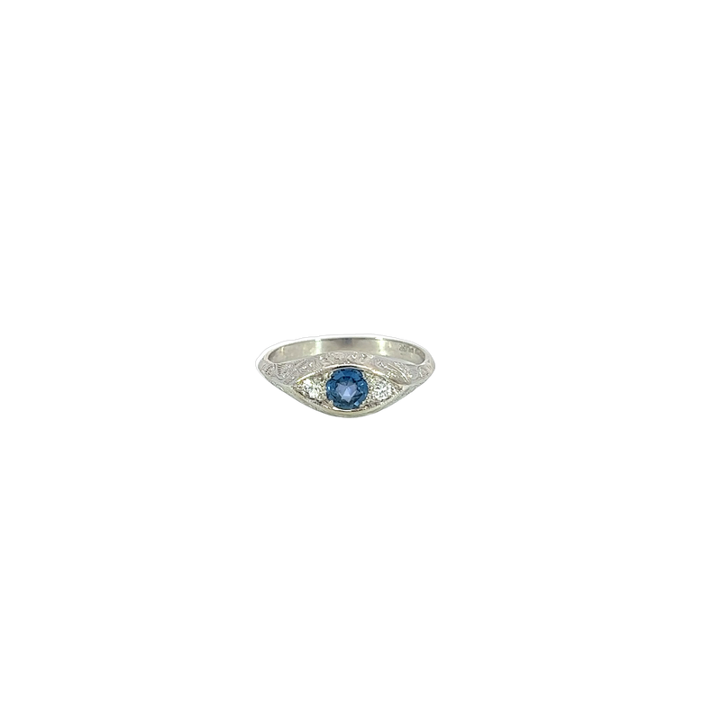 14K White Gold Sapphire and Diamond Ring