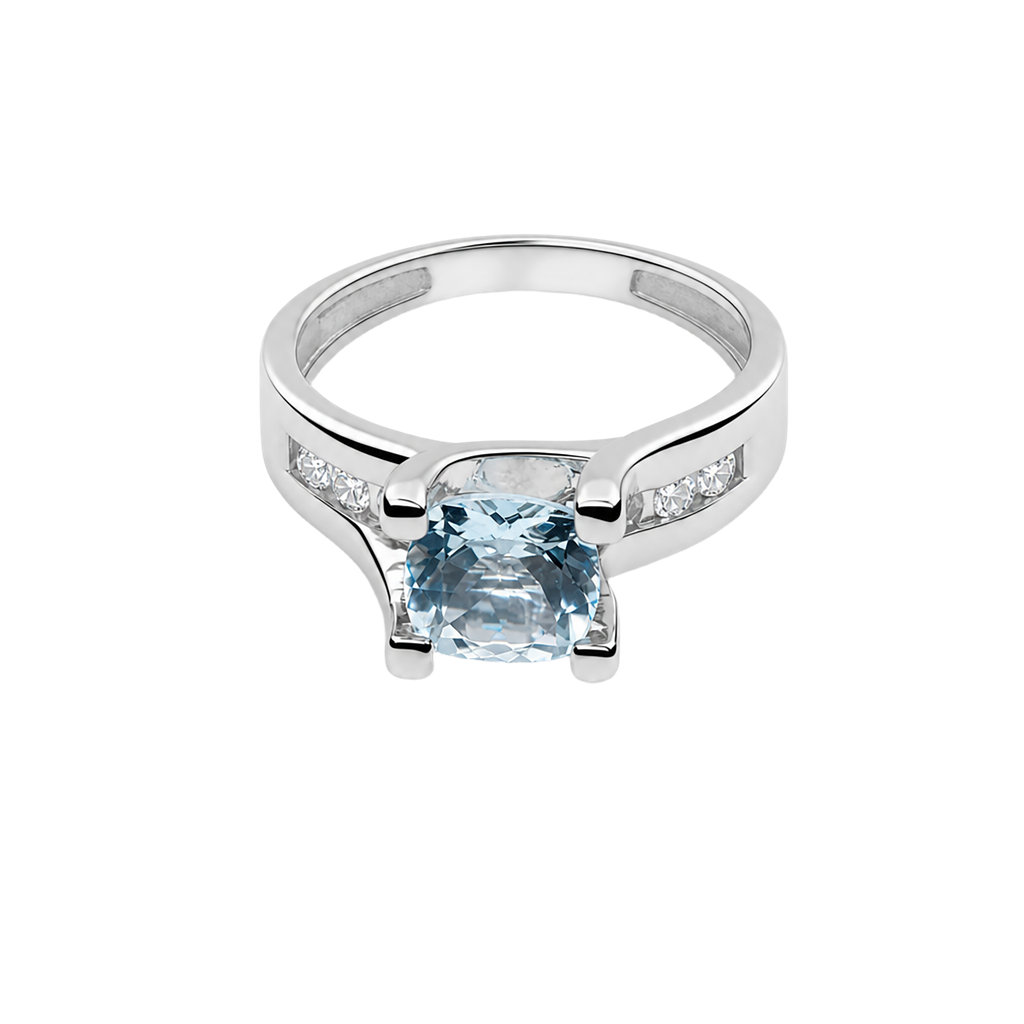 14K White Gold Aquamarine and Diamond Ring