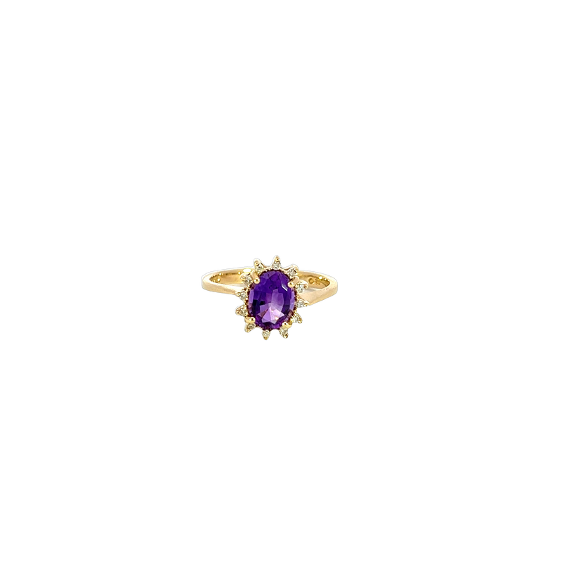 14K Yellow Gold Amethyst and Diamond Ring