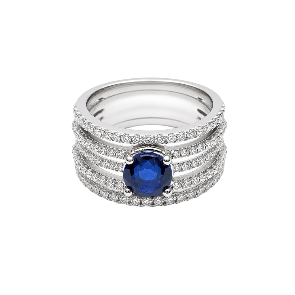 14K White Gold Diamond and Lab Sapphire Fashion Ring