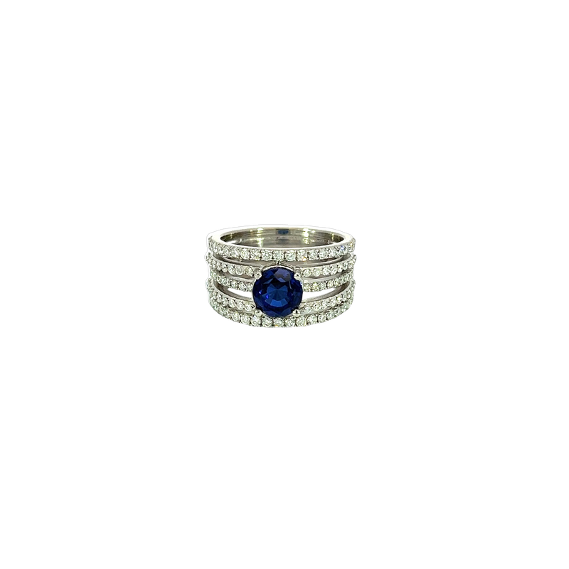 14K White Gold Diamond and Lab Sapphire Fashion Ring