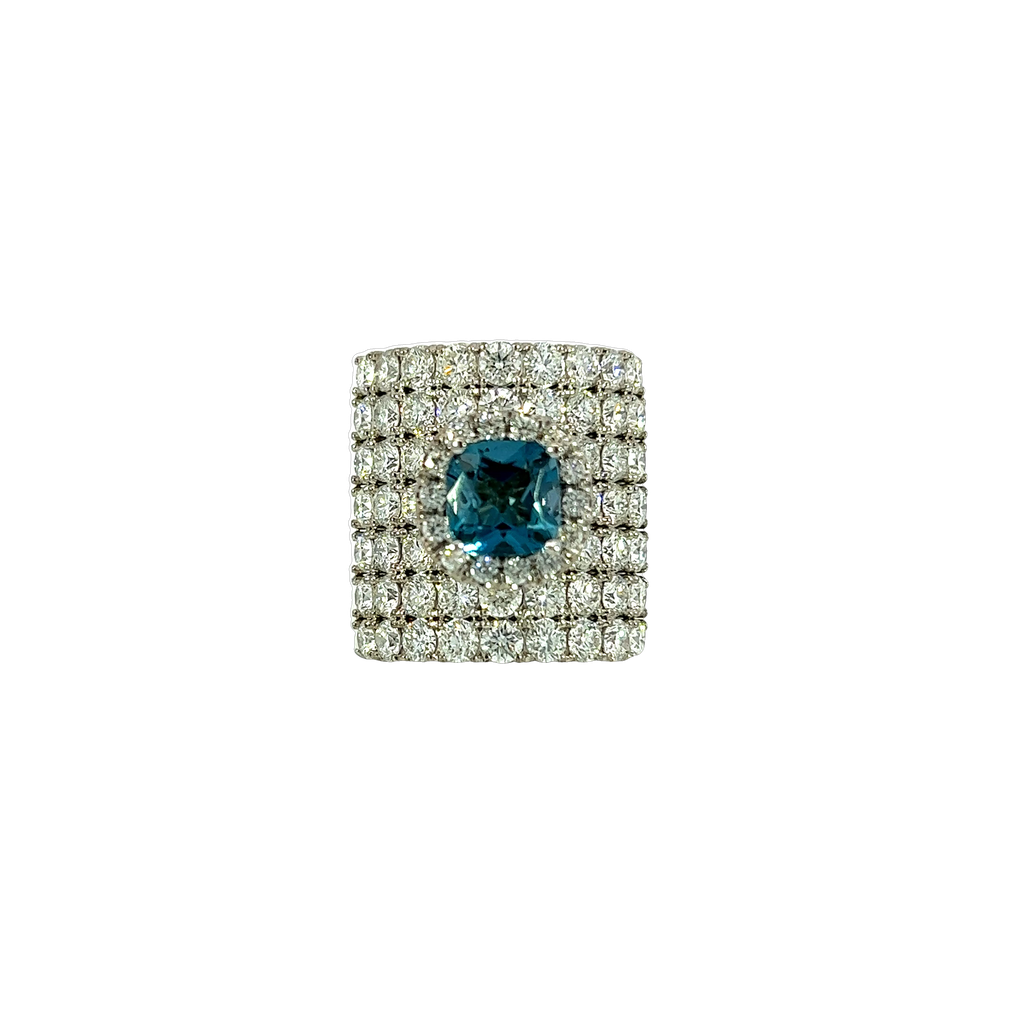 14K White Gold Diamond and Ocean Topaz Ring