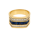 14K Yellow Gold Sapphire and Diamond Men's Ring