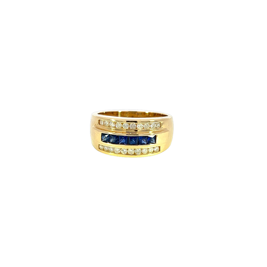 14K Yellow Gold Men's Sapphire and Diamond Ring