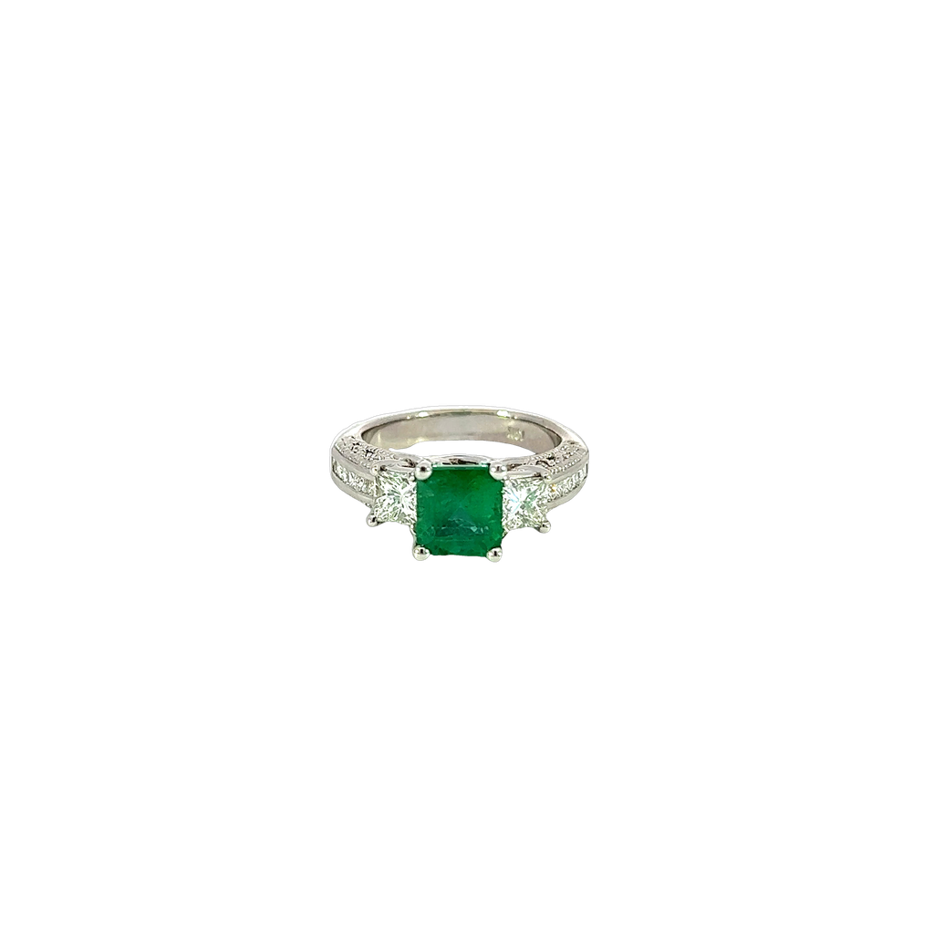 18K White Gold Emerald and Diamond Ring
