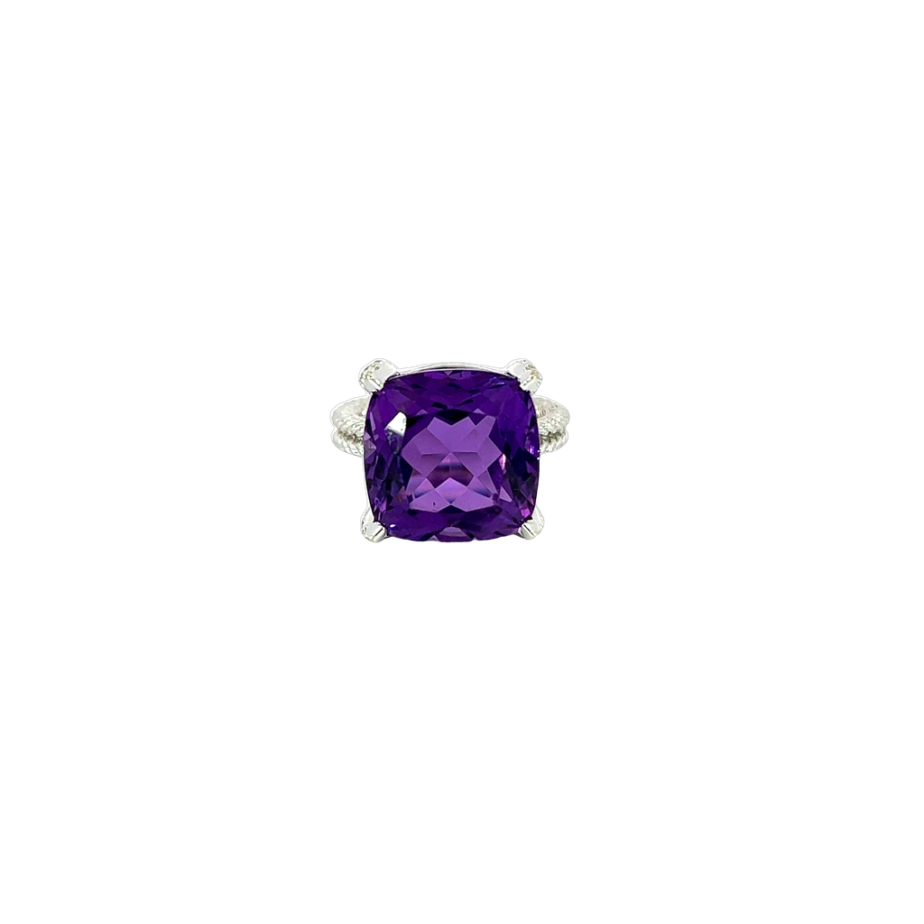 14K White Gold Amethyst Tiffany-Style Ring