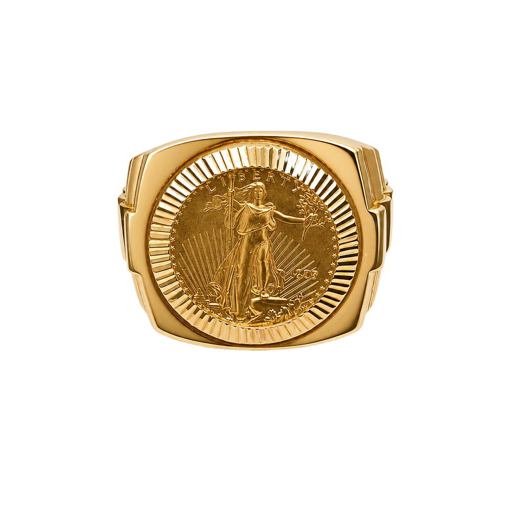 14K Yellow Gold Men's Coin Fashion Ring
