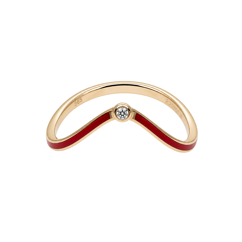 14K Yellow Gold Diamond Enamel Stackable Rings