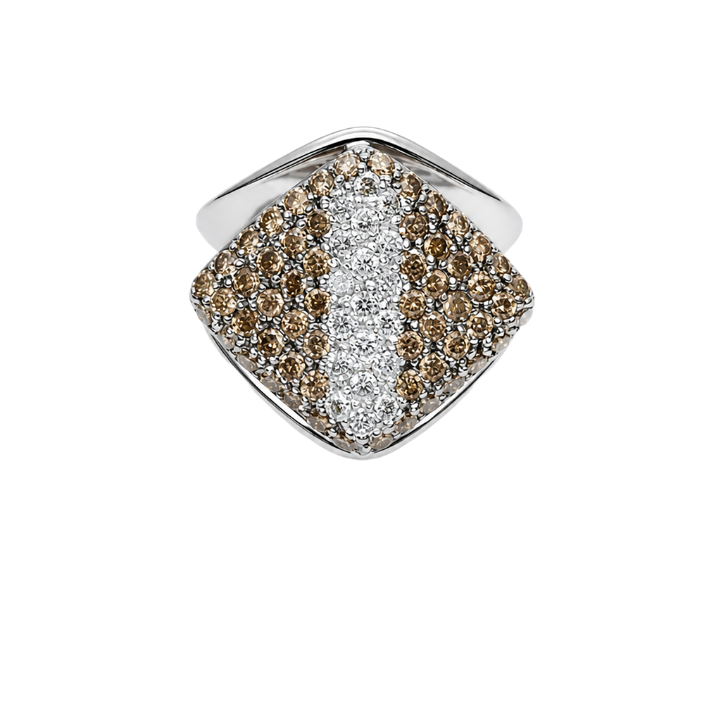 18K White Gold Champagne and White Diamond Ring