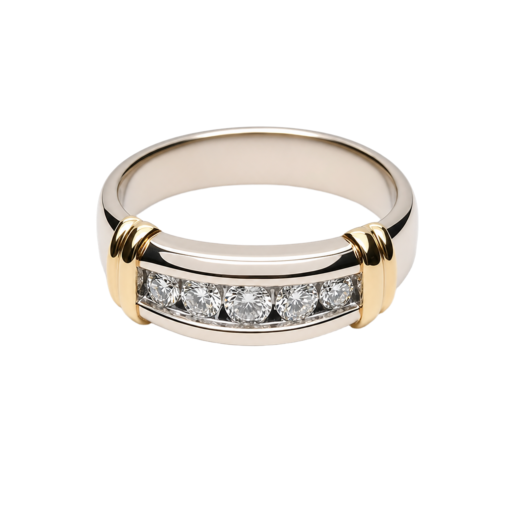 14K Two-Tone Gold Diamond Men's Band