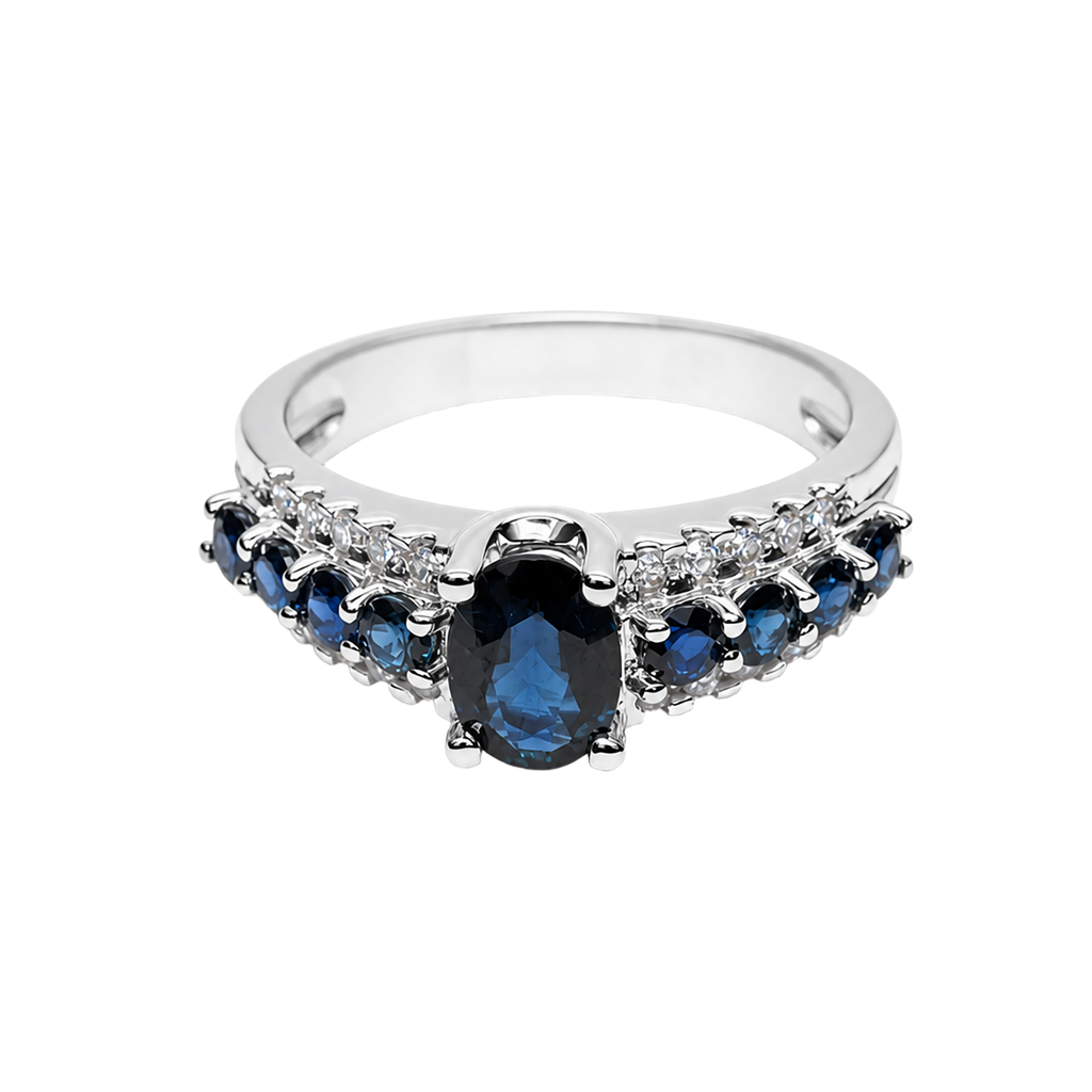 10K White Gold Sapphire and Diamond Ring