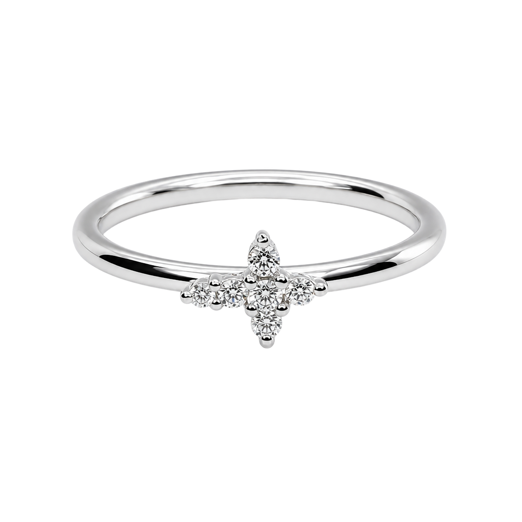 14K White Gold Diamond Cross Ring