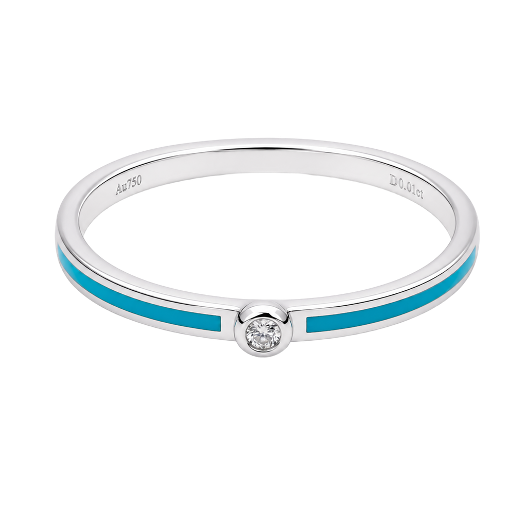 14K White Gold Diamond and Enamel Stackable Rings